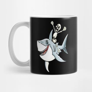 Skeleton Riding Shark Mug